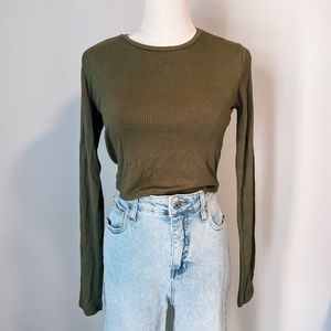 Green Cropped Long Sleeve Shirt | Garage Crop Top